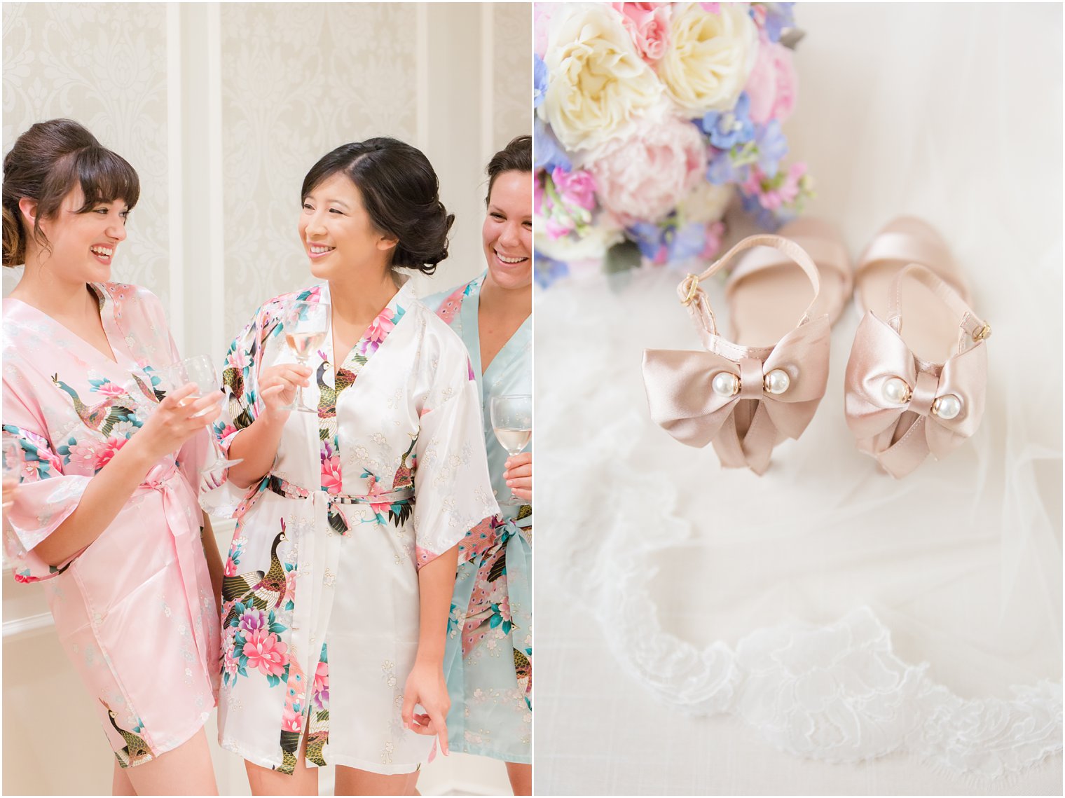 Bride laughing with bridesmaid with blush shoe detail photographed by Idalia Photography associate photographer Jocelyn