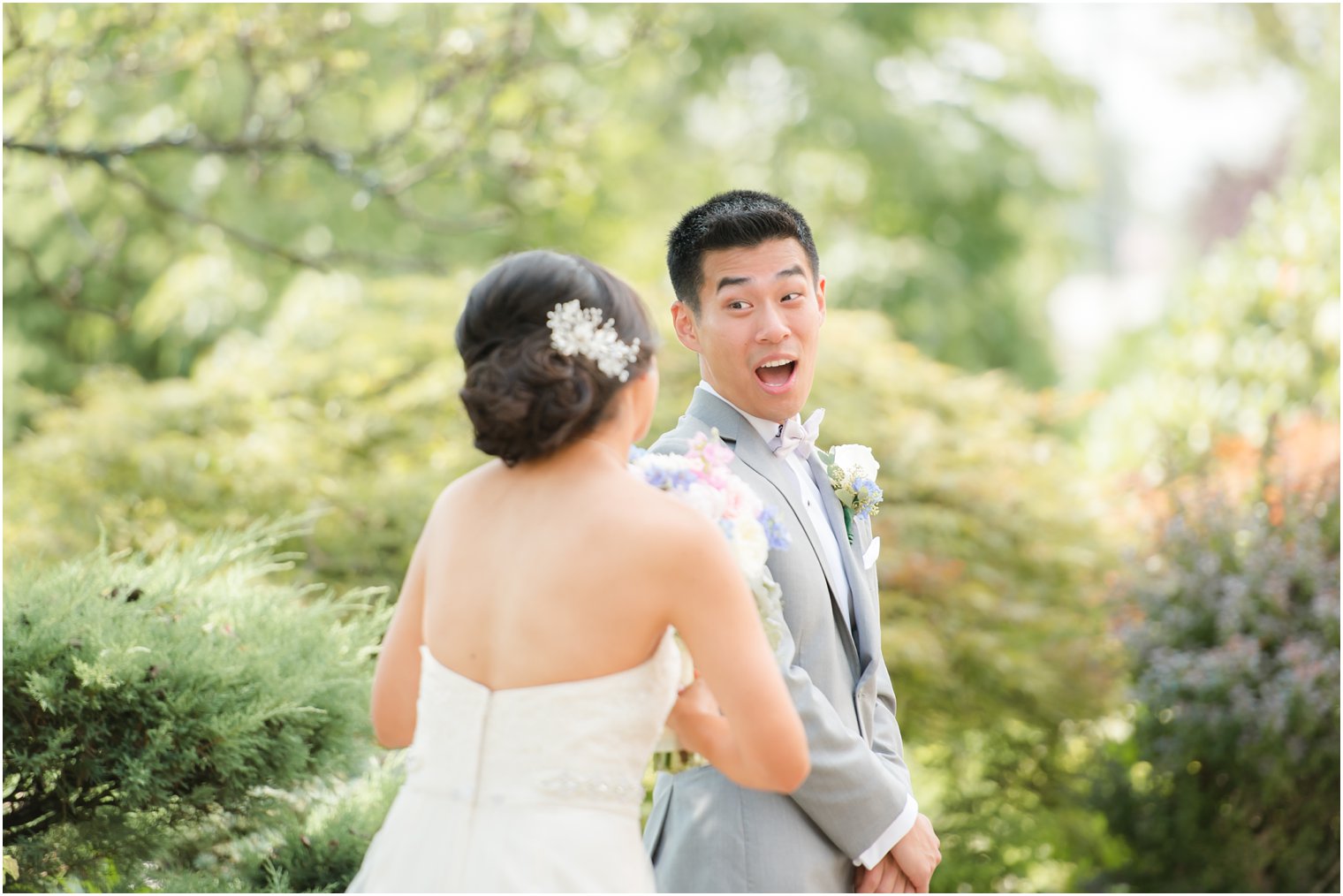 Groom reacts to seeing his bride for the first time photographed by Idalia Photography associate photographer Jocelyn