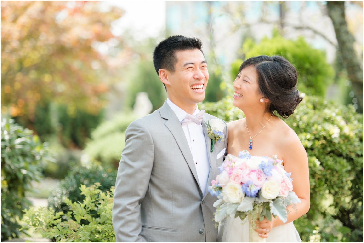 Bride and groom laugh during wedding portraits at The Bethwood by Idalia Photography