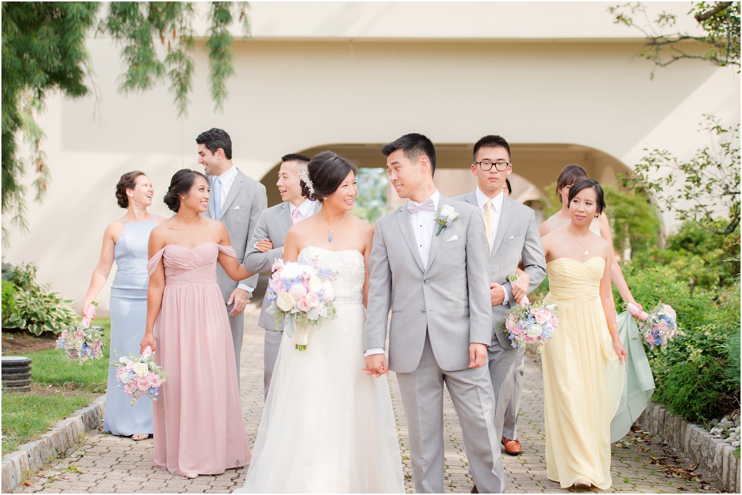 Grey and pastel wedding party portrait at The Bethwood in Totowa NJ