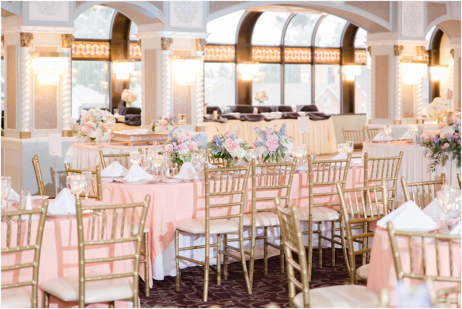 reception tablescape with pink and purple florals by Secret Garden at The Bethwood