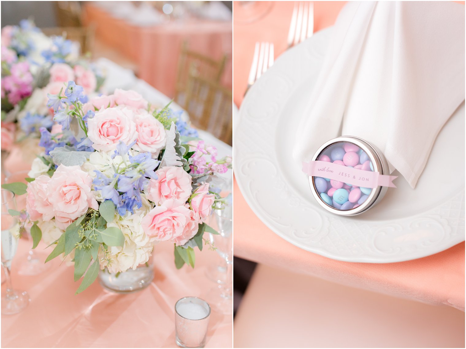 pink rose and purple floral centerpieces by Secret Garden
