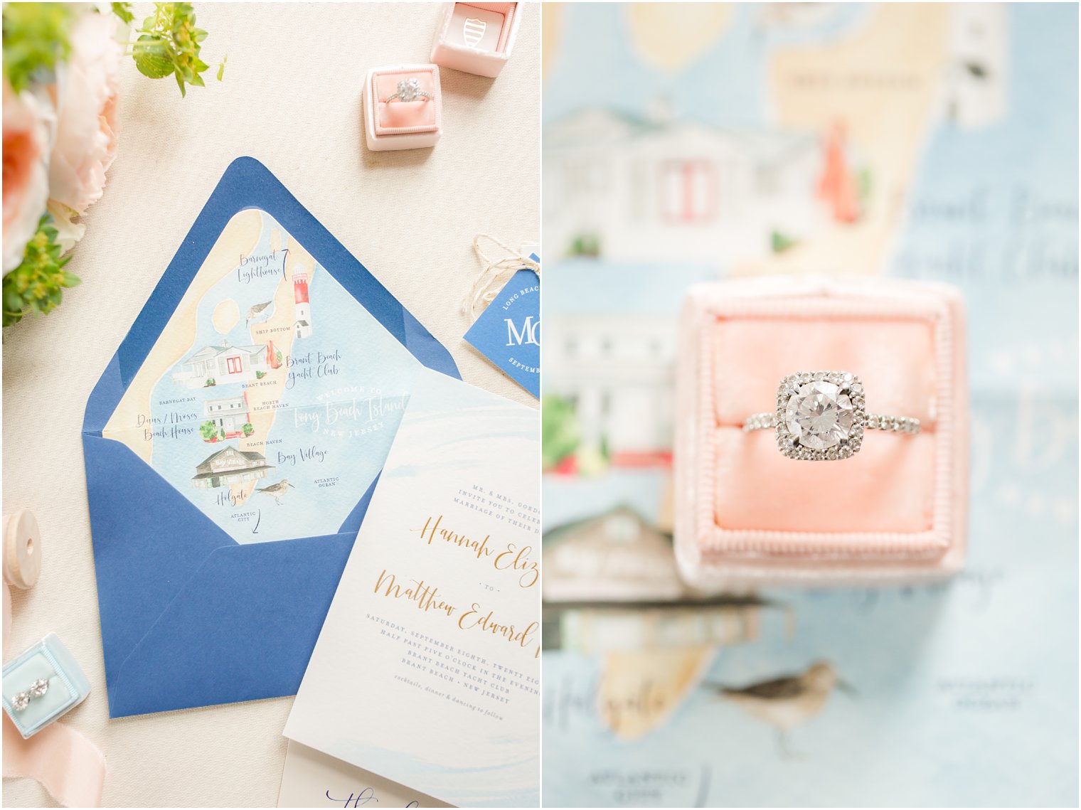 navy envelope with LBI map details by Crisp by Britt photographed by LBI wedding photographer Idalia Photography