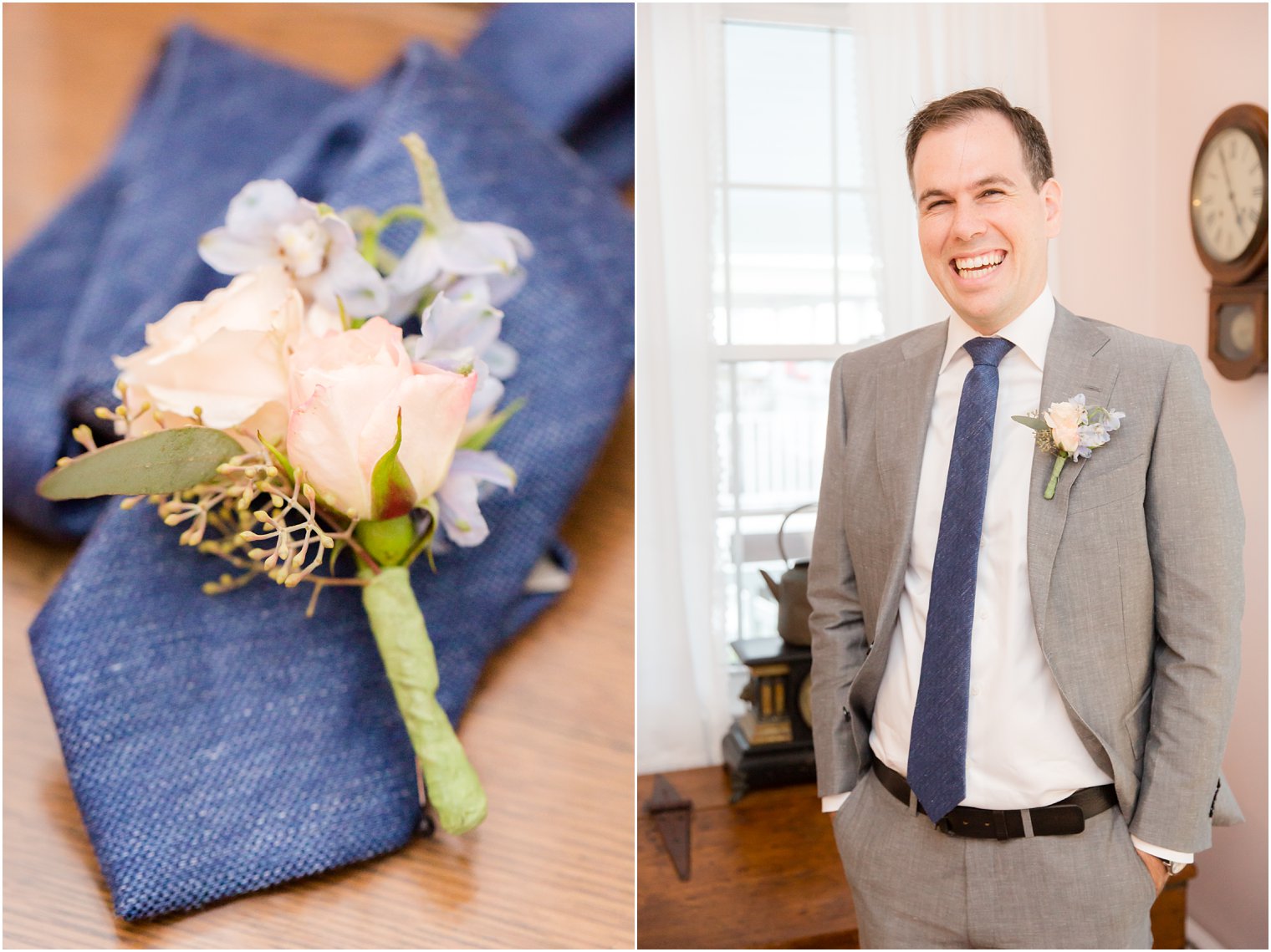 navy and grey wedding details for groom on Brant Beach Yacht Club wedding day photographed by Idalia Photography