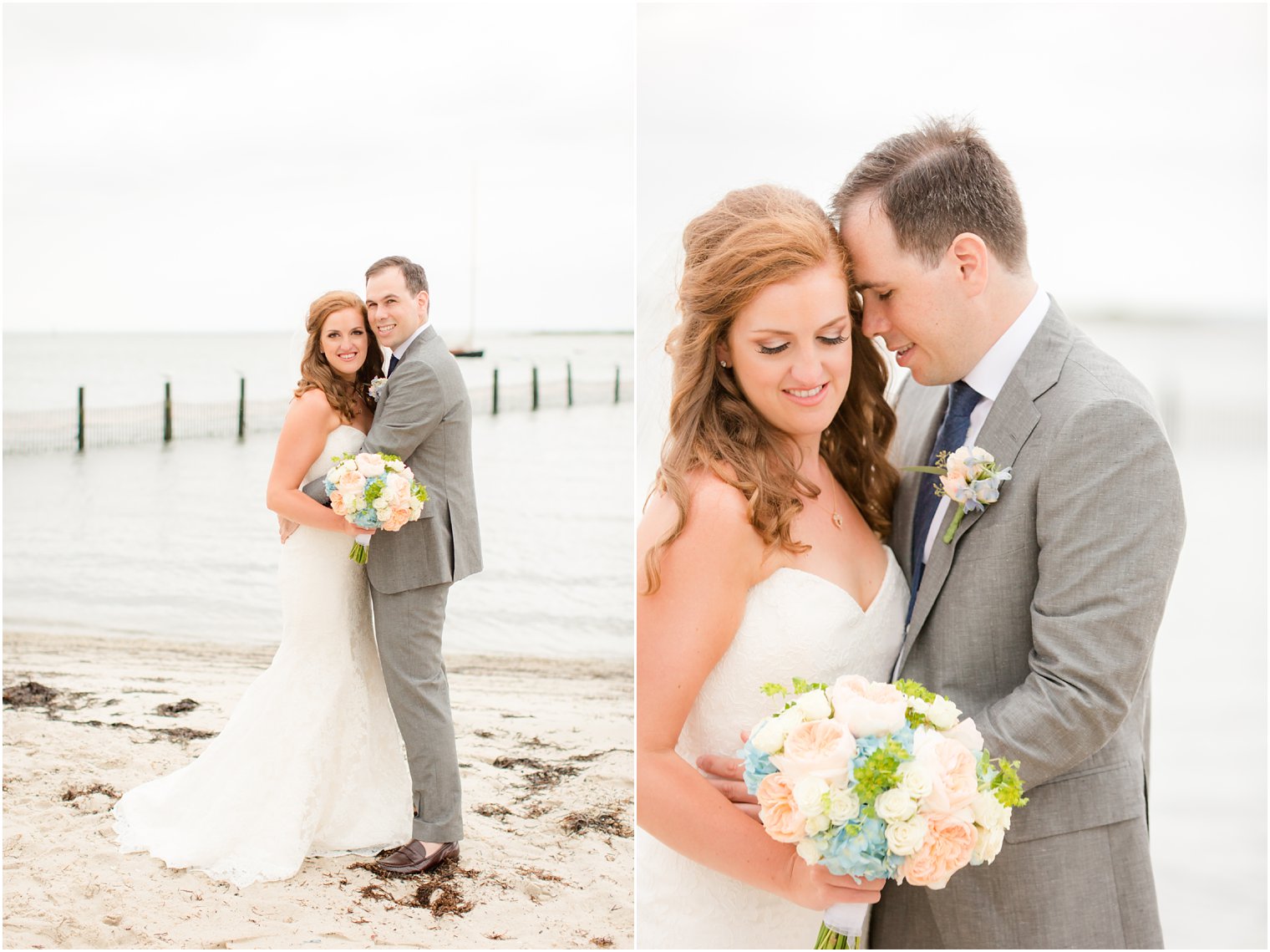 Brant Beach Yacht Club wedding day portraits on beach photographed by Idalia Photography