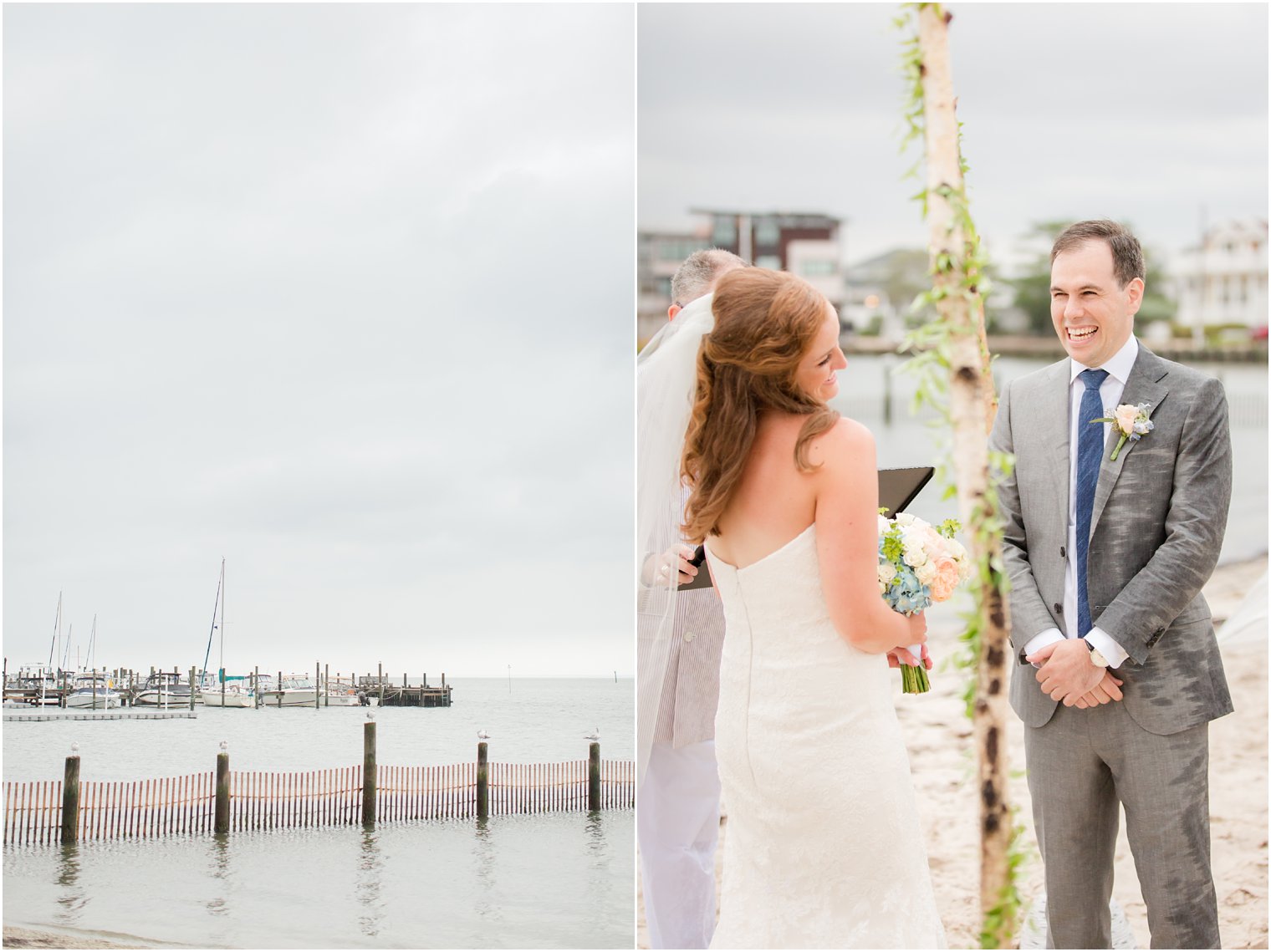 Brant Beach Yacht Club wedding ceremony on the ocean photographed by Idalia Photography