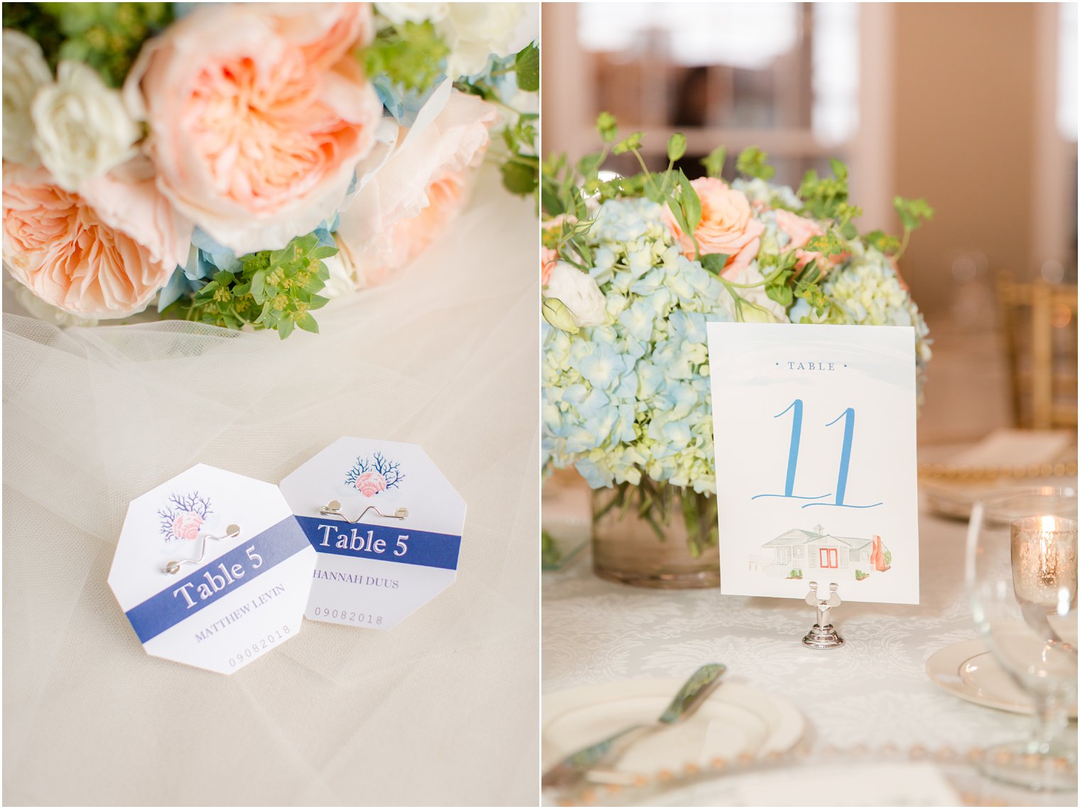 beach inspired centerpieces at Brant Beach Yacht Club wedding