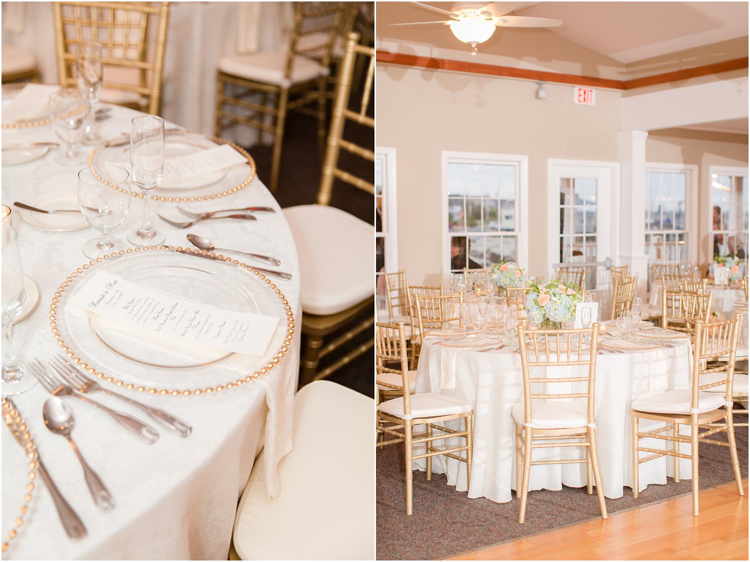gold and ivory wedding reception details photographed by NJ wedding photographer Idalia Photography