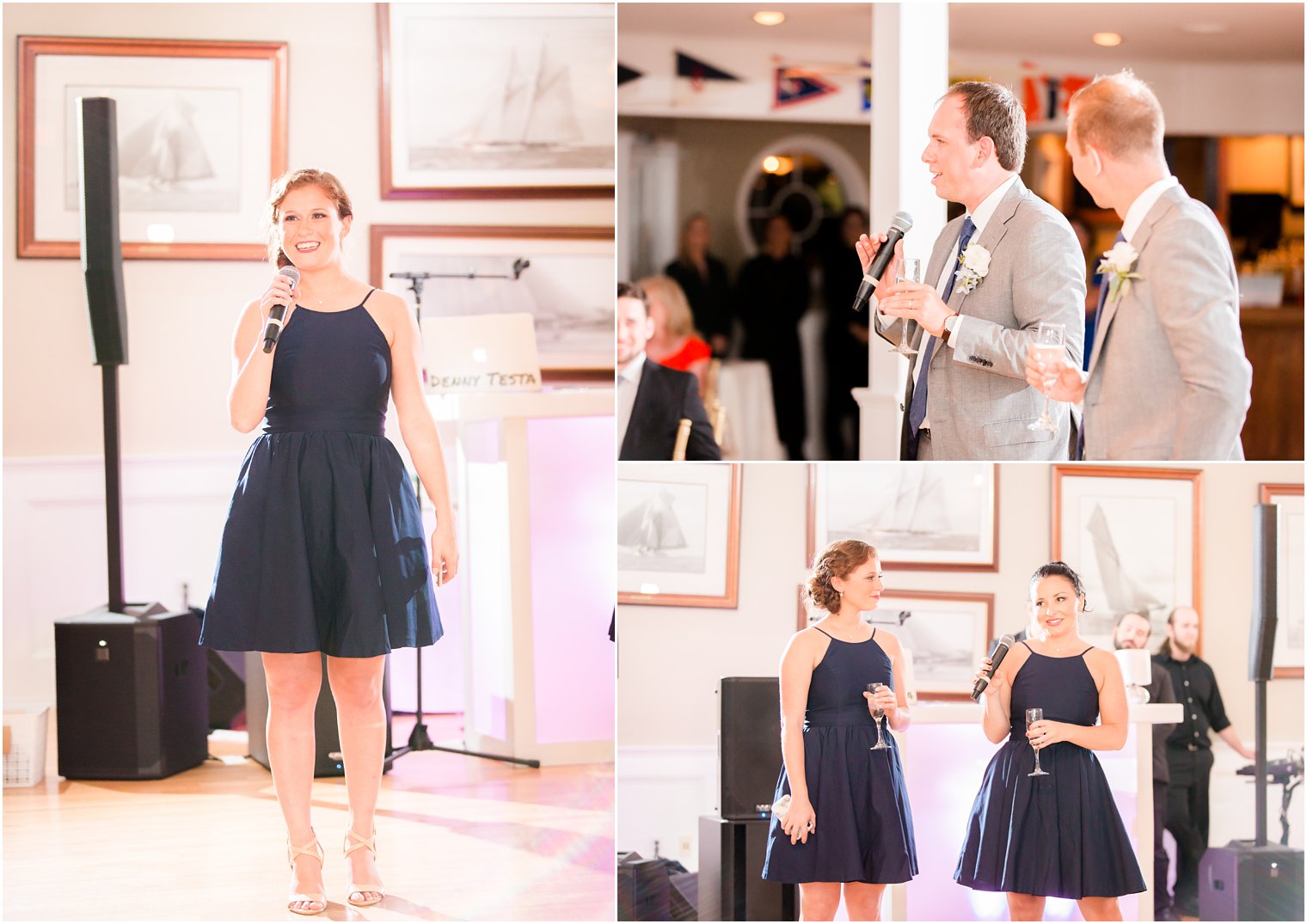 bridal party gives wedding toasts photographed by NJ wedding photographer Idalia Photography