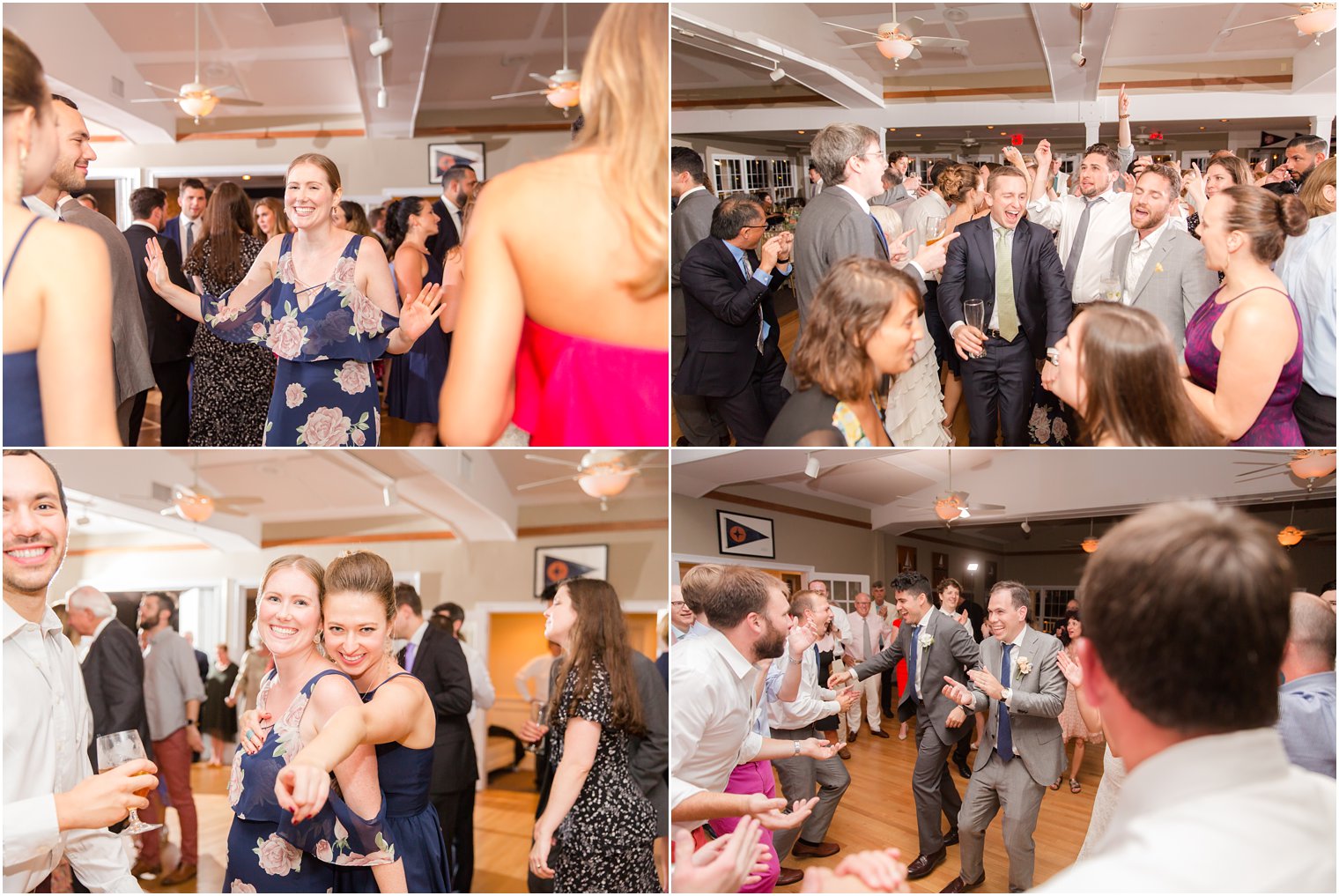 wedding party dances at reception at Brant Beach Yacht Club photographed by Idalia Photography