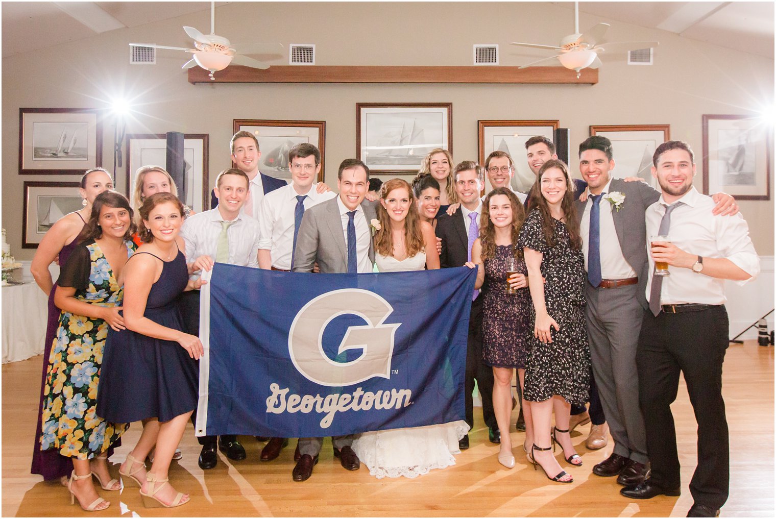 Georgetown gropu photo at Brant Beach Yacht Club wedding reception photographed by Idalia Photography