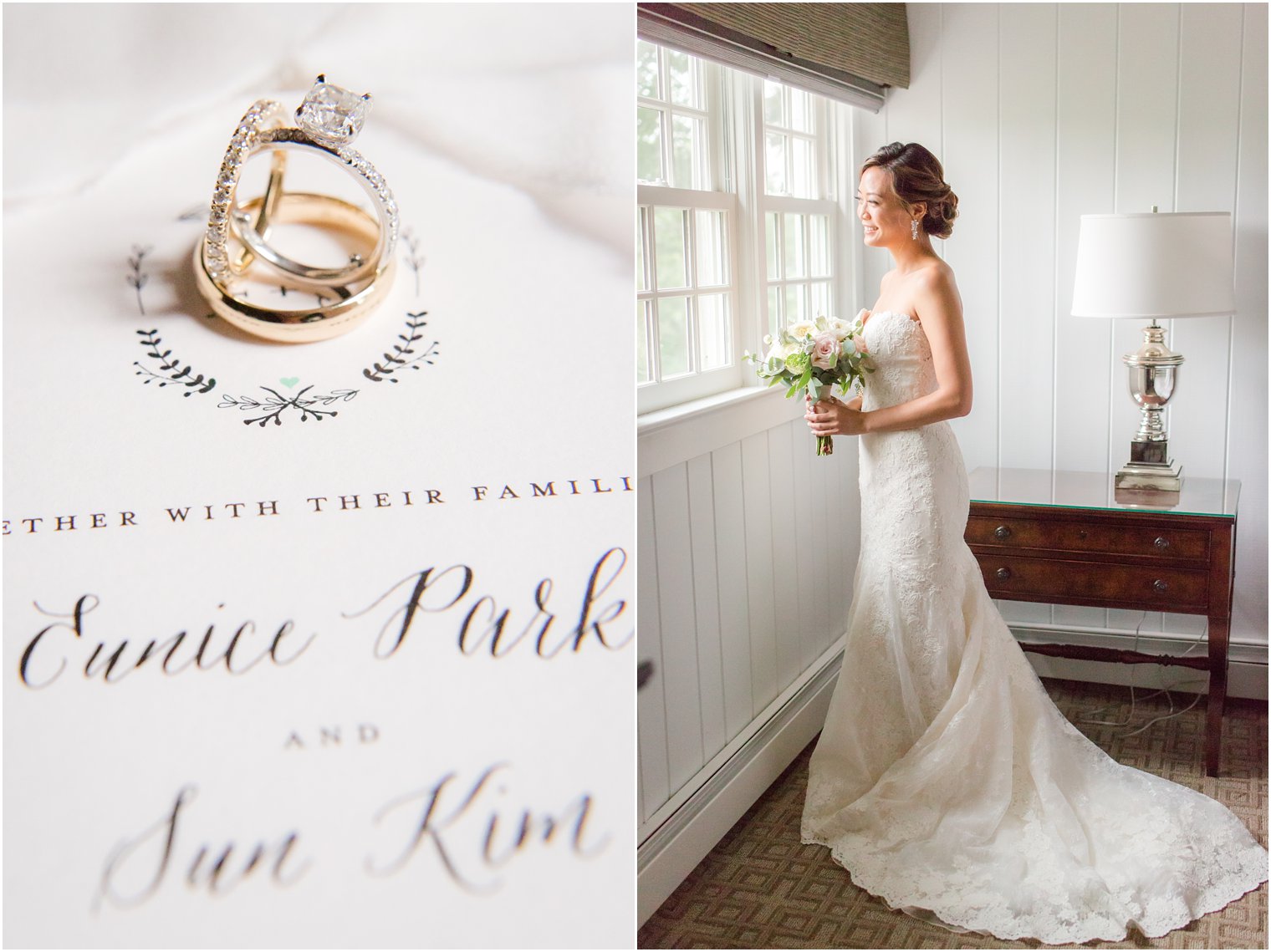 bride looks out window on wedding day in Princeton NJ photographed by Idalia Photography