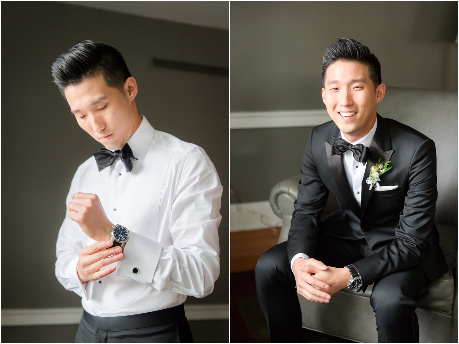 happy groom before Chauncey Hotel wedding day photographed by NJ wedding photographer Idalia Photography