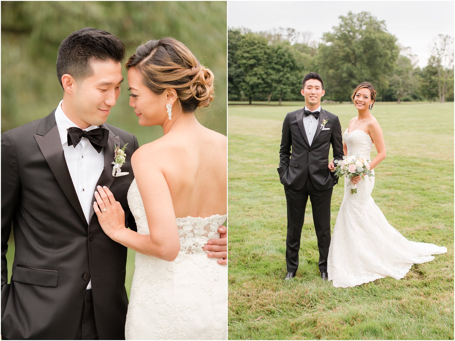 classic groom in Bar III tux with bride in Casablanca Bridal gown at Chauncey Hotel