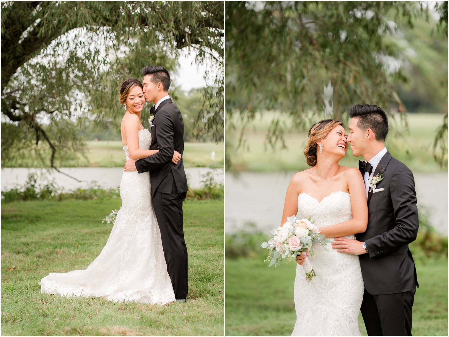 bride and groom under weeping willow at Chauncey Hotel photographed by Idalia Photography
