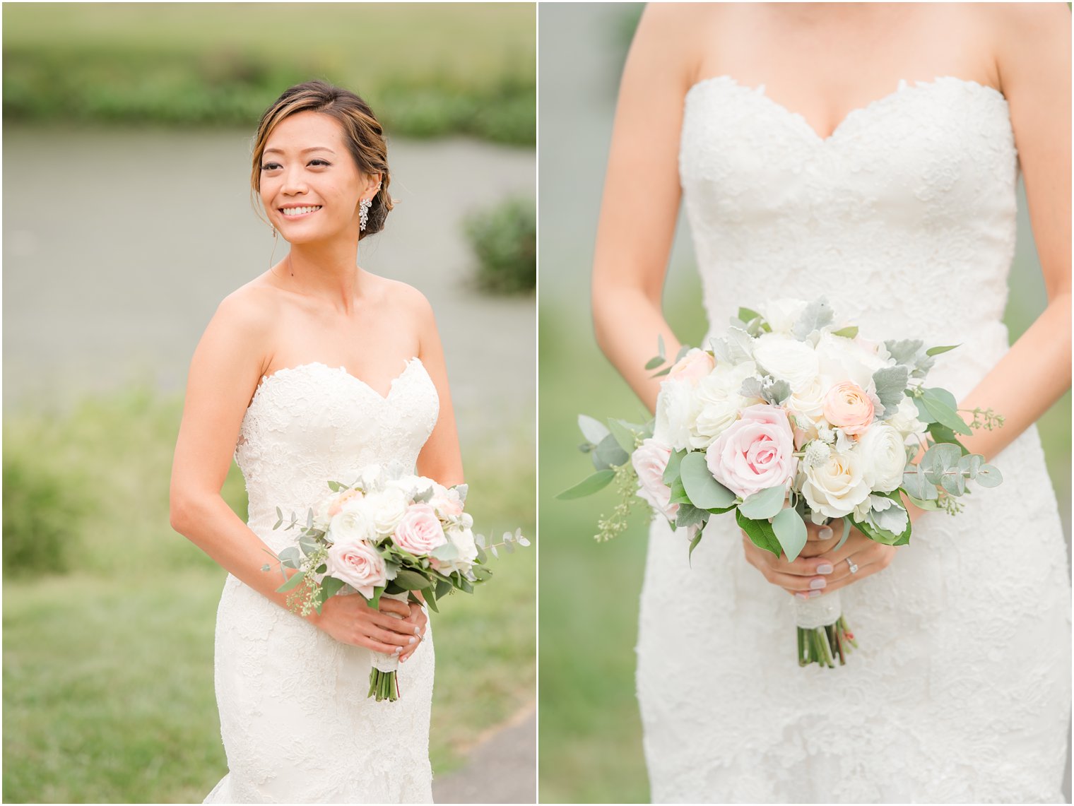bride holds wedding bouquet by Peonia for Chauncey Hotel wedding day