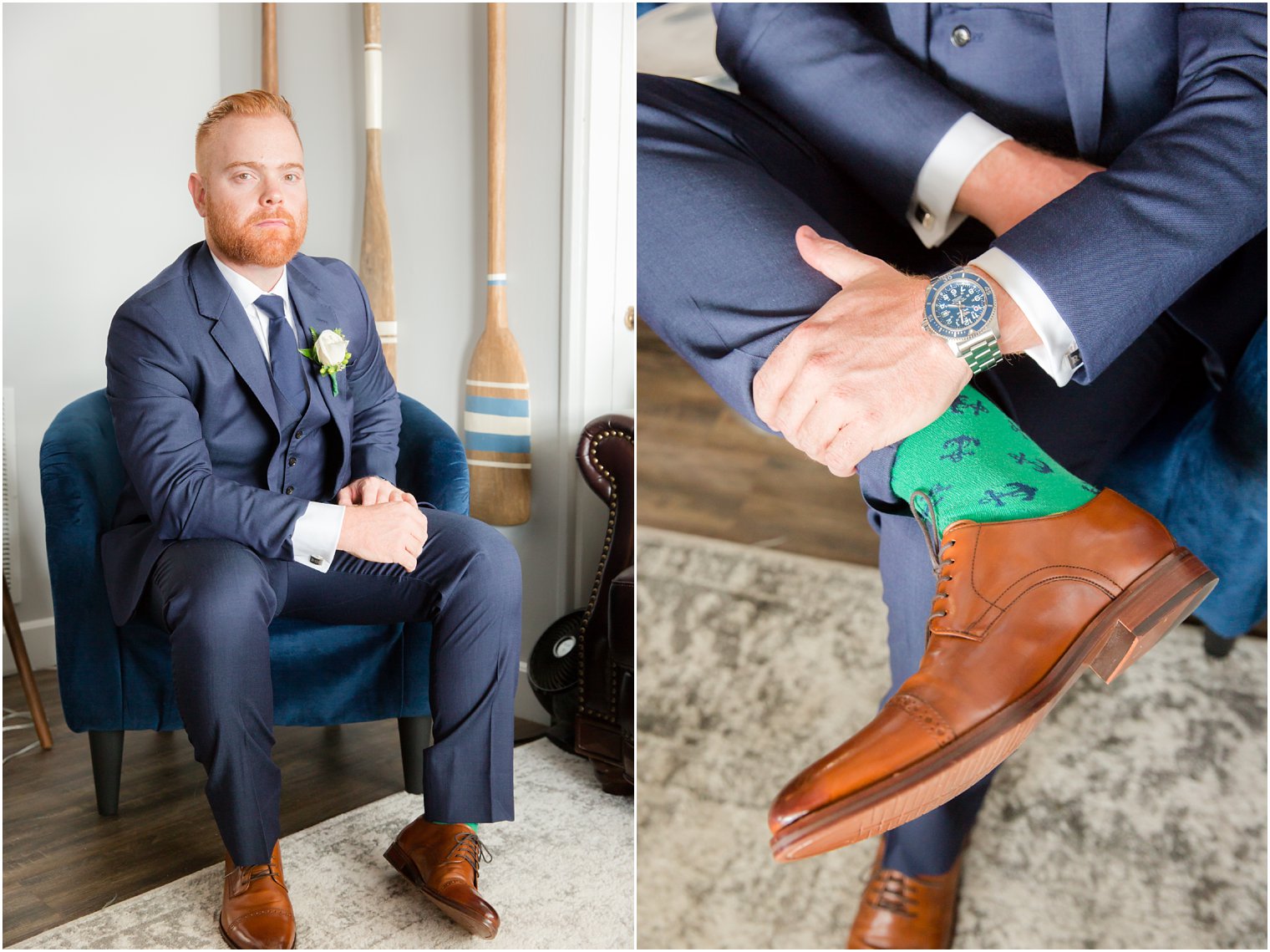 groom shows off new watch on wedding day photographed by Idalia Photography