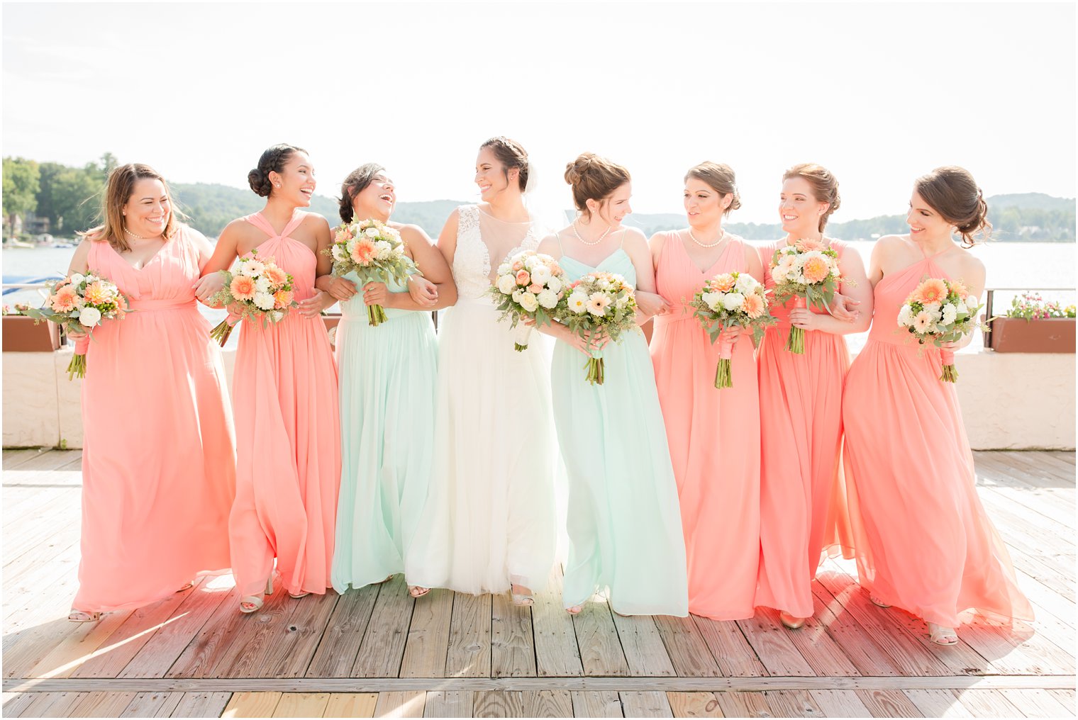 summer inspired bridesmaid outfits for Lake Mohawk Country Club photographed by Idalia Photography
