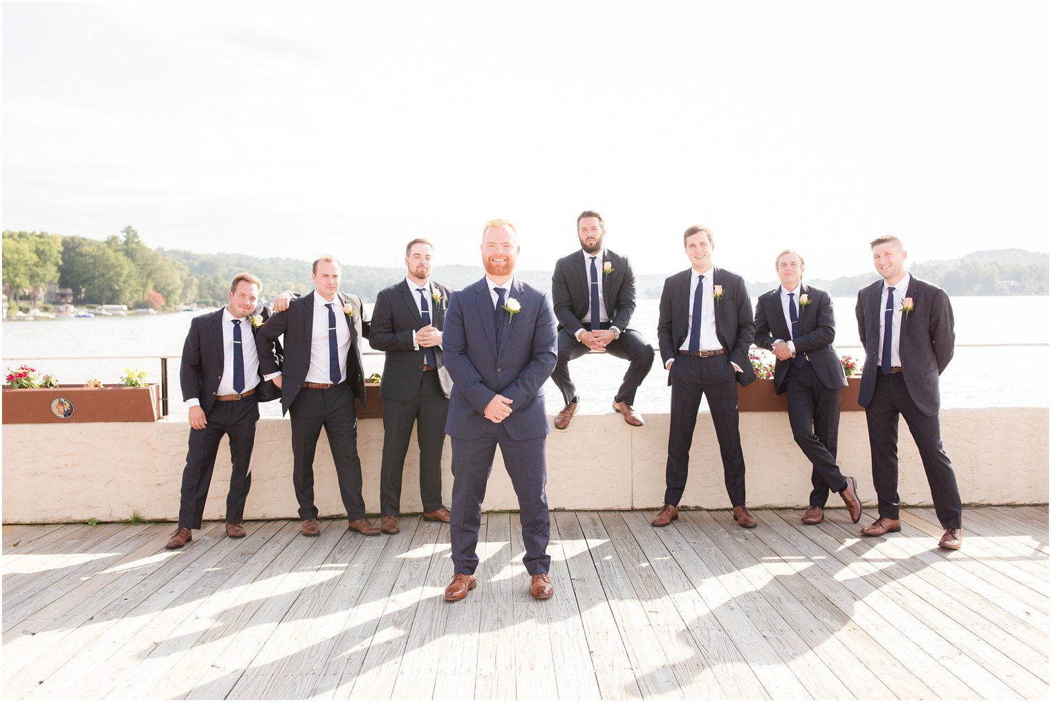 relaxed groomsmen portrait at Lake Mohawk Country Club by Idalia Photography