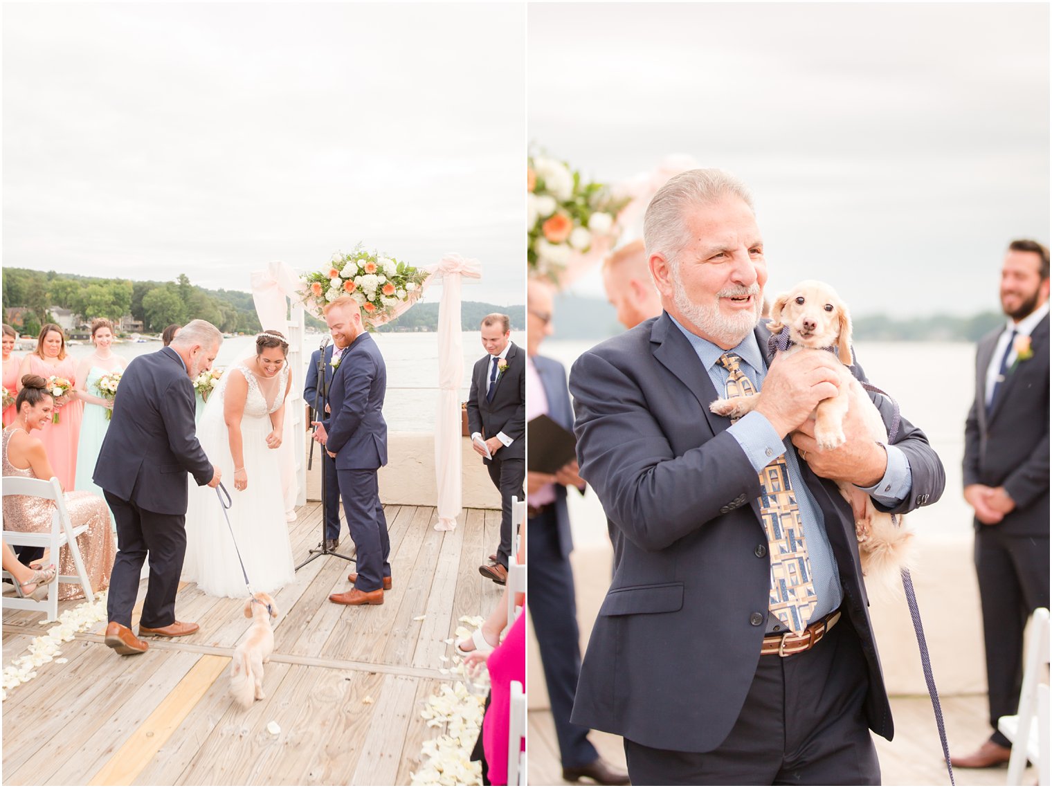 bride and groom's dog during wedding ceremony at Lake Mohawk Country Club