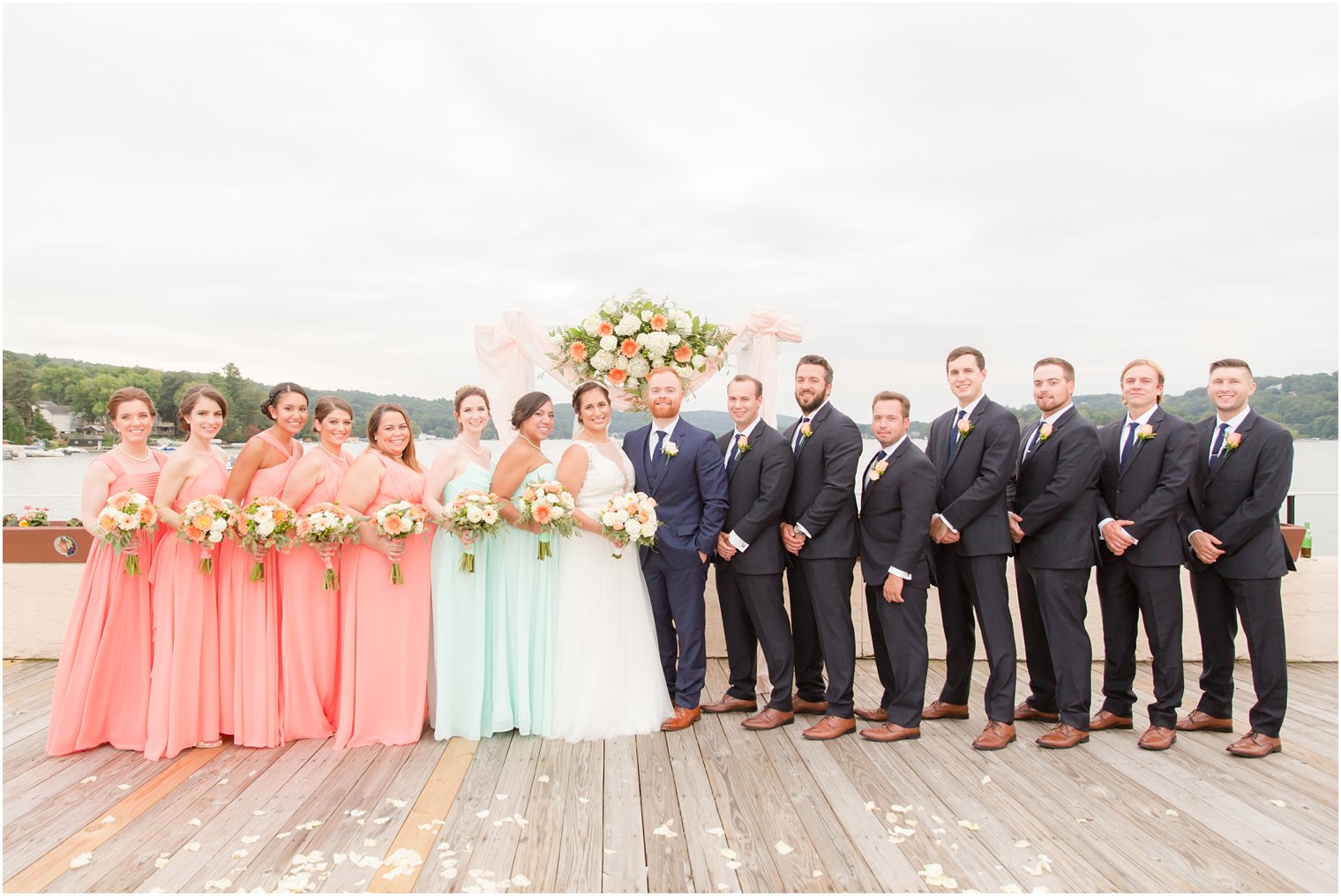 waterfront wedding party portraits at Lake Mohawk Country Club by Idalia Photography