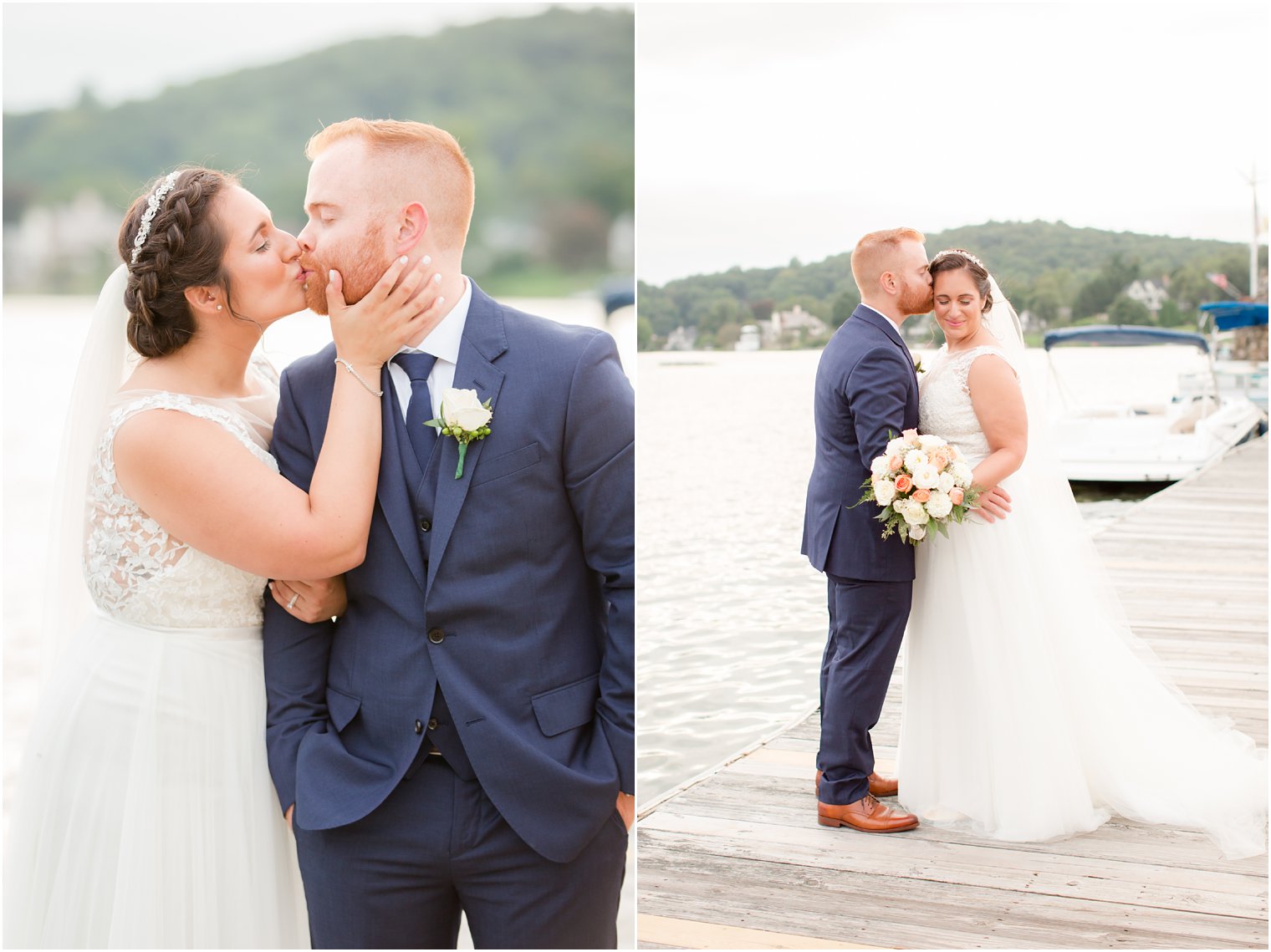 wedding portraits along water at Lake Mohawk Country Club with Idalia Photography