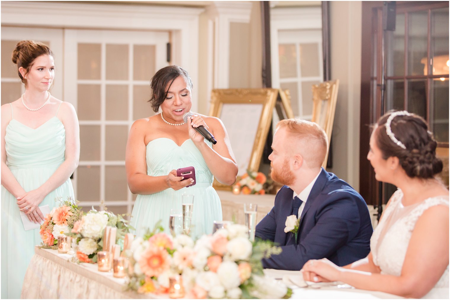 wedding toasts at Lake Mohawk Country Club photographed by Idalia Photography