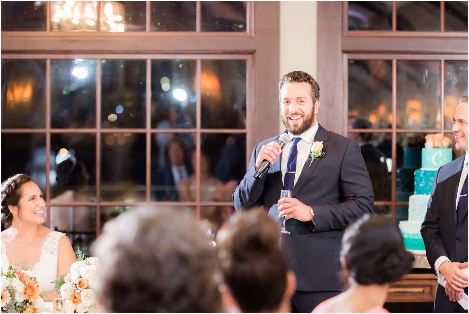 wedding toast during Lake Mohawk Country Club photographed by Idalia Photography