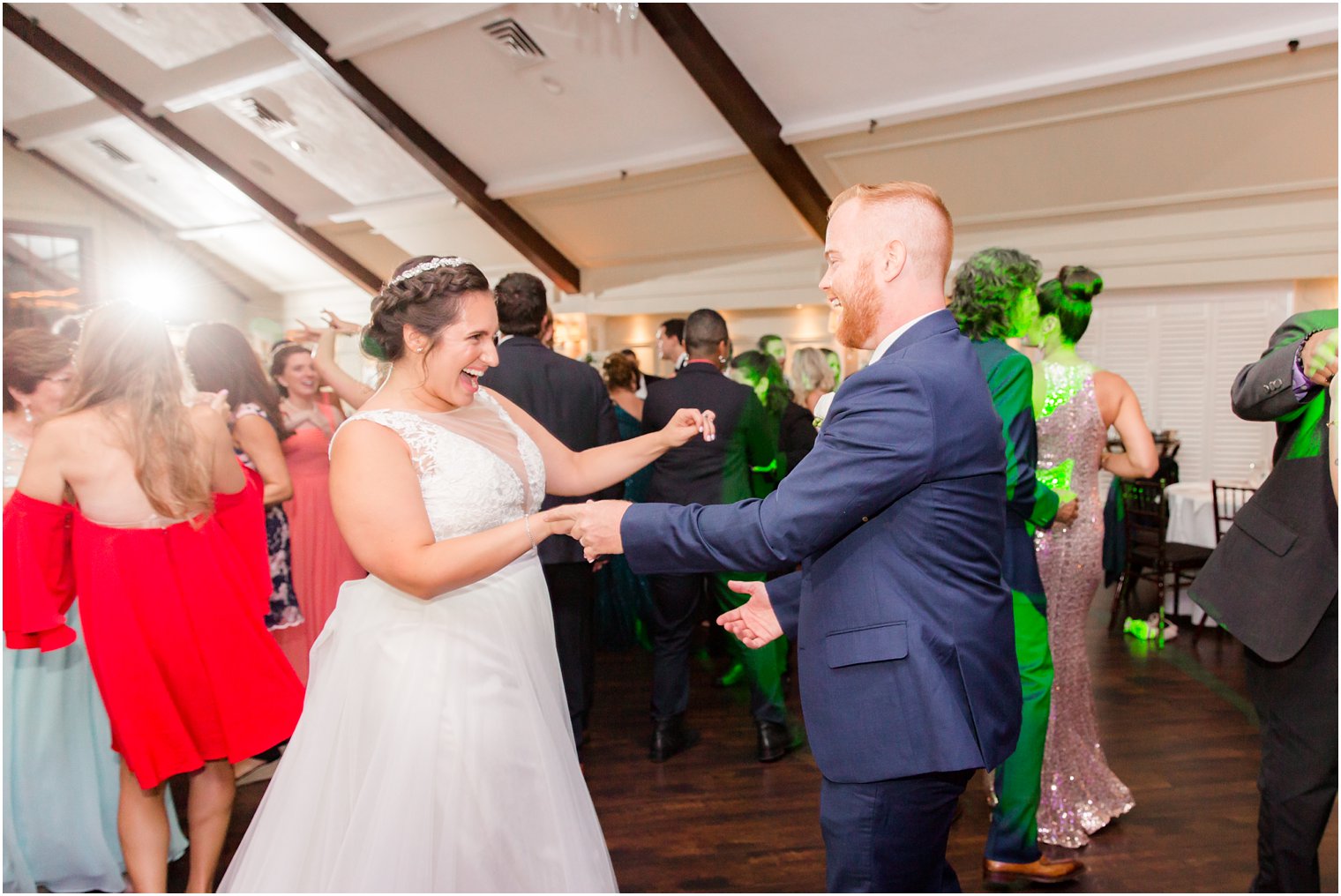 wedding party fun during Sparta NJ wedding reception at Lake Mohawk Country Club