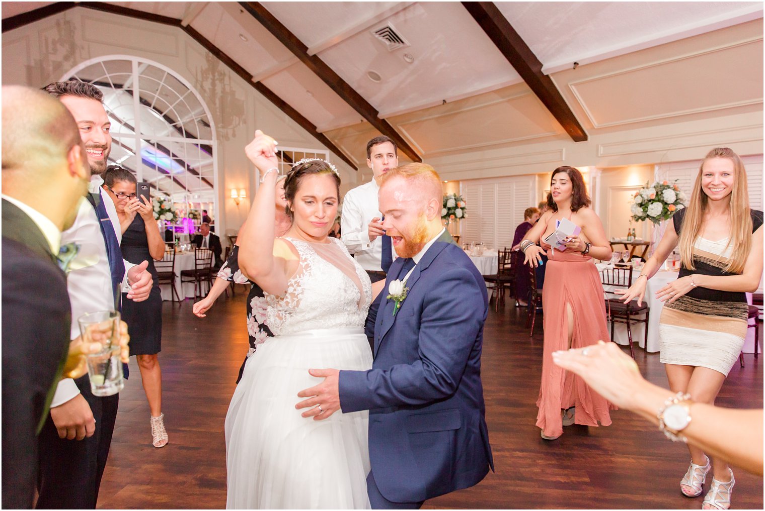 bride and groom party during Lake Mohawk Country Club wedding reception