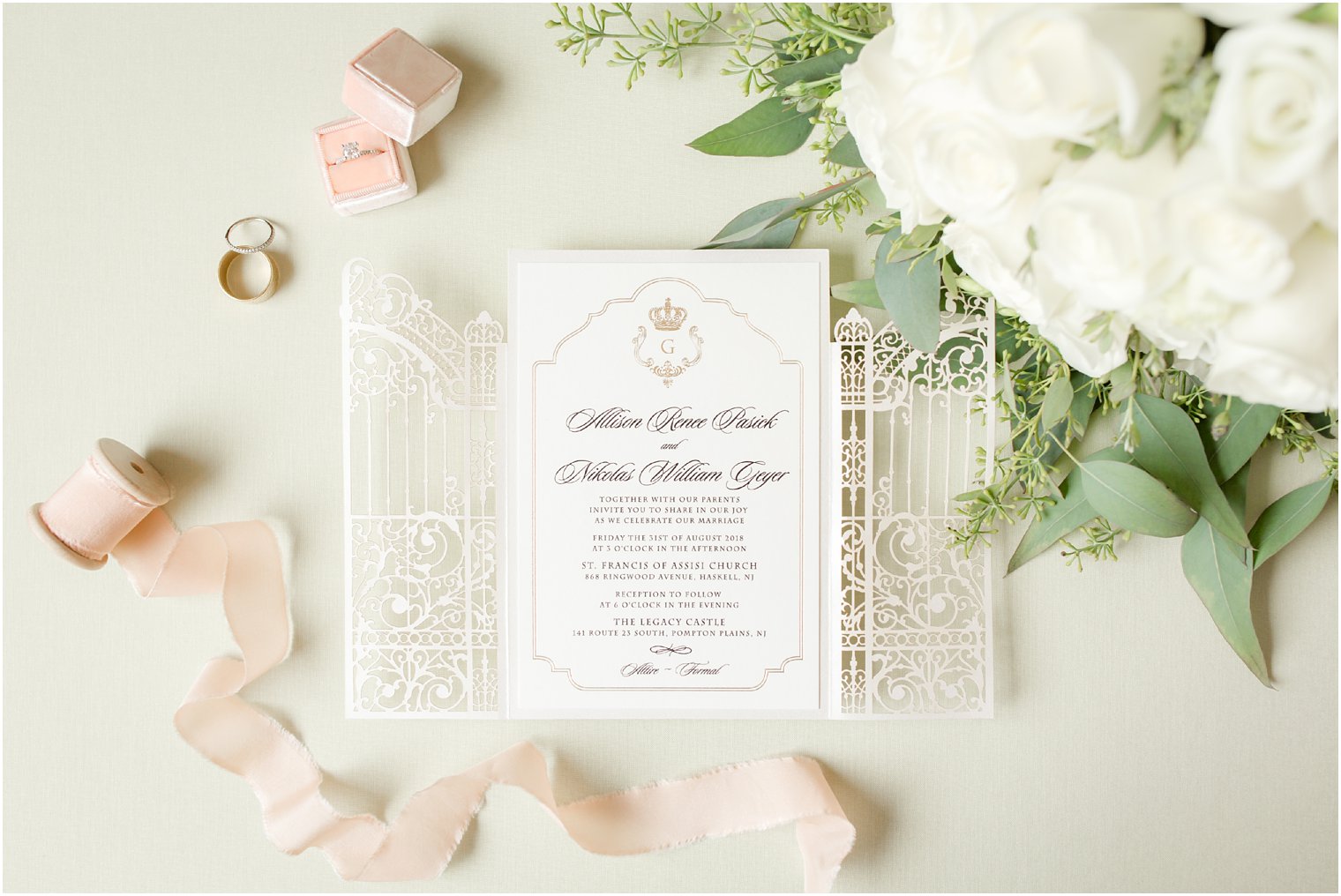 Delicate lace gate wedding invitations by B Wedding Invitations 