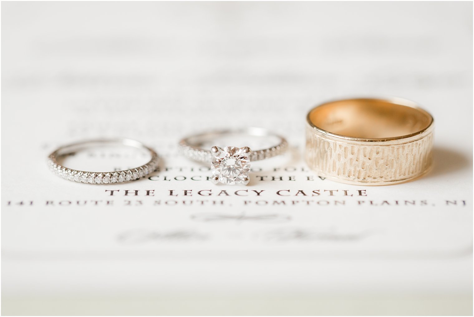 silver and gold wedding bands on wedding invitation by B Wedding Invitations 