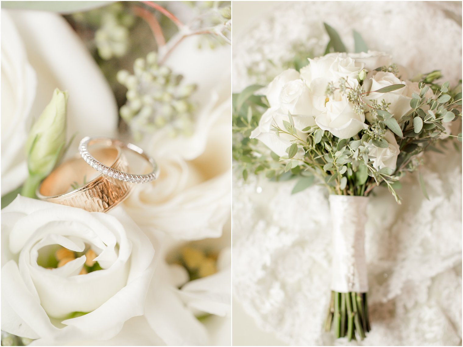 Ivory rose and greenery detailed wedding bouquet by Park Floral photographed by Idalia Photography