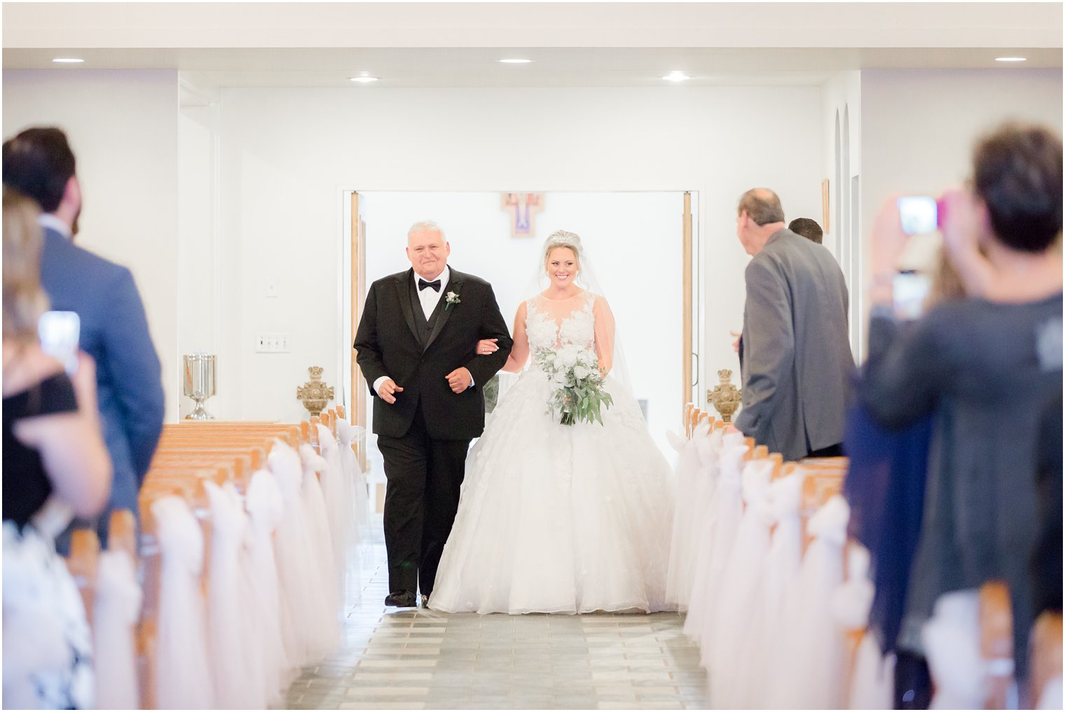 father escorts bride down aisle in North Jersey wedding ceremony 