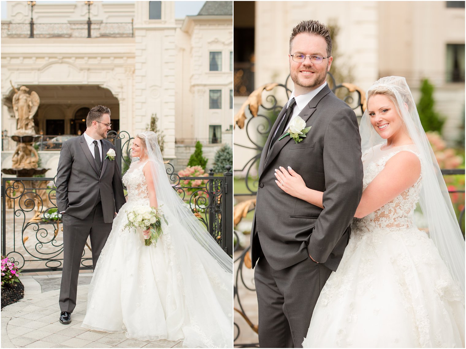 outdoor wedding portraits at North Jersey wedding venue Legacy Castle with Idalia Photography