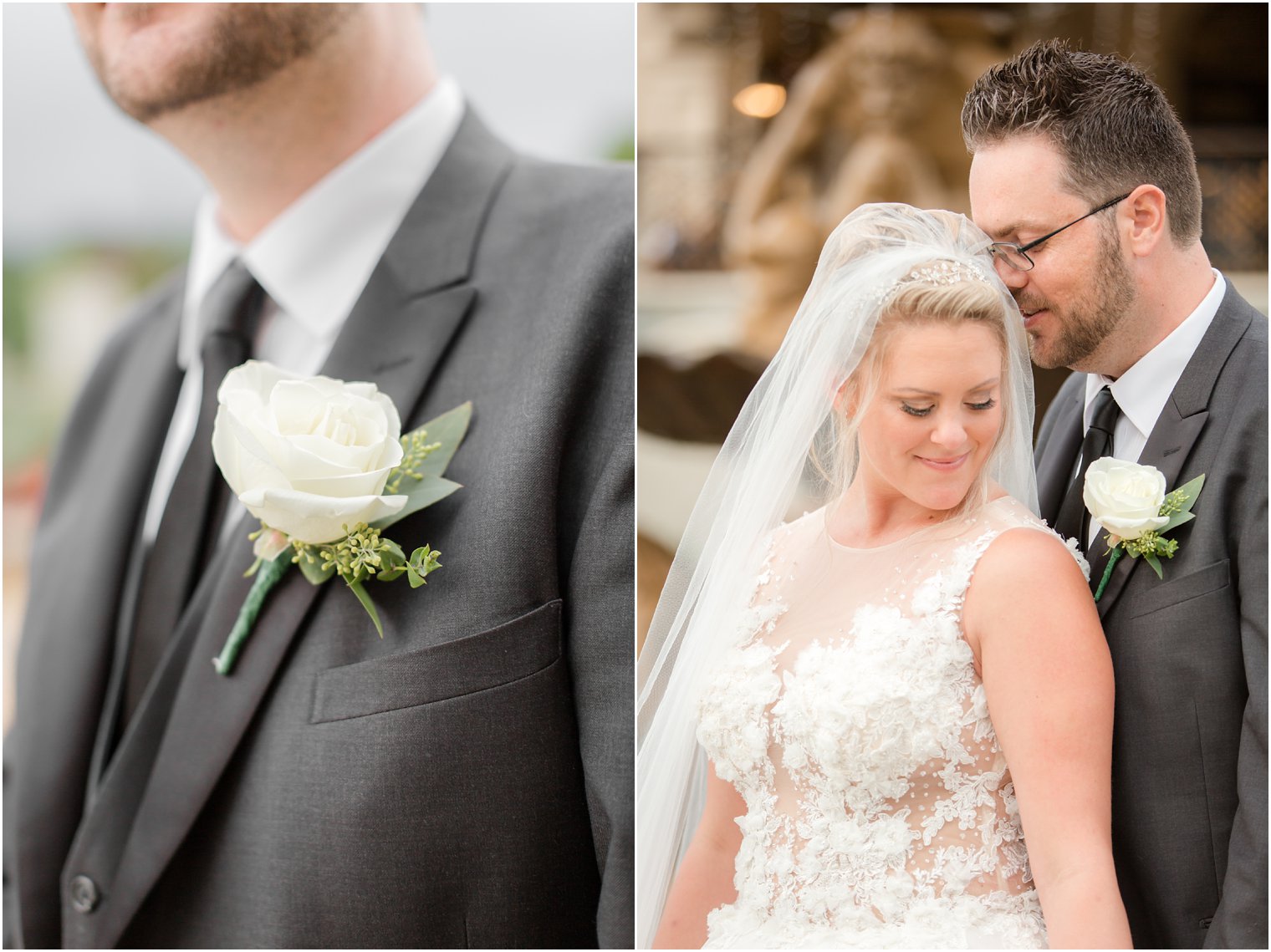 ivory boutonniere for groom at Legacy Castle by Idalia Photography