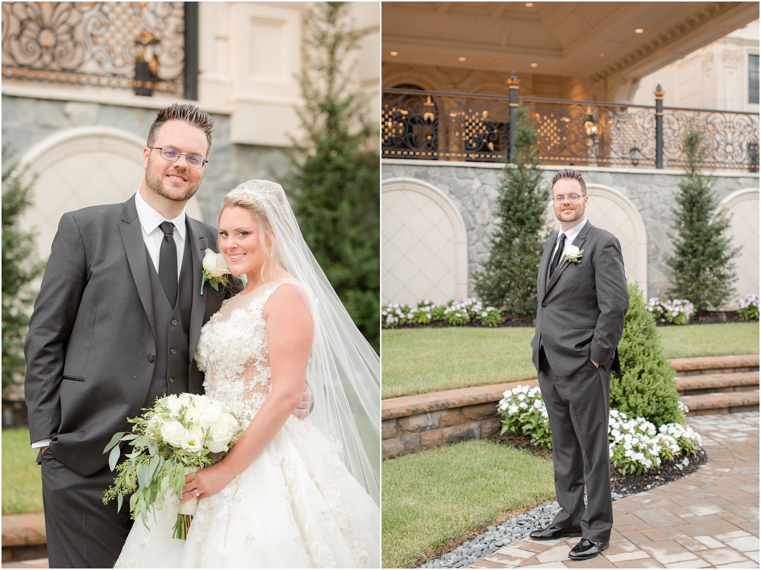 bride and groom pose during portraits with Idalia Photography at Legacy Castle