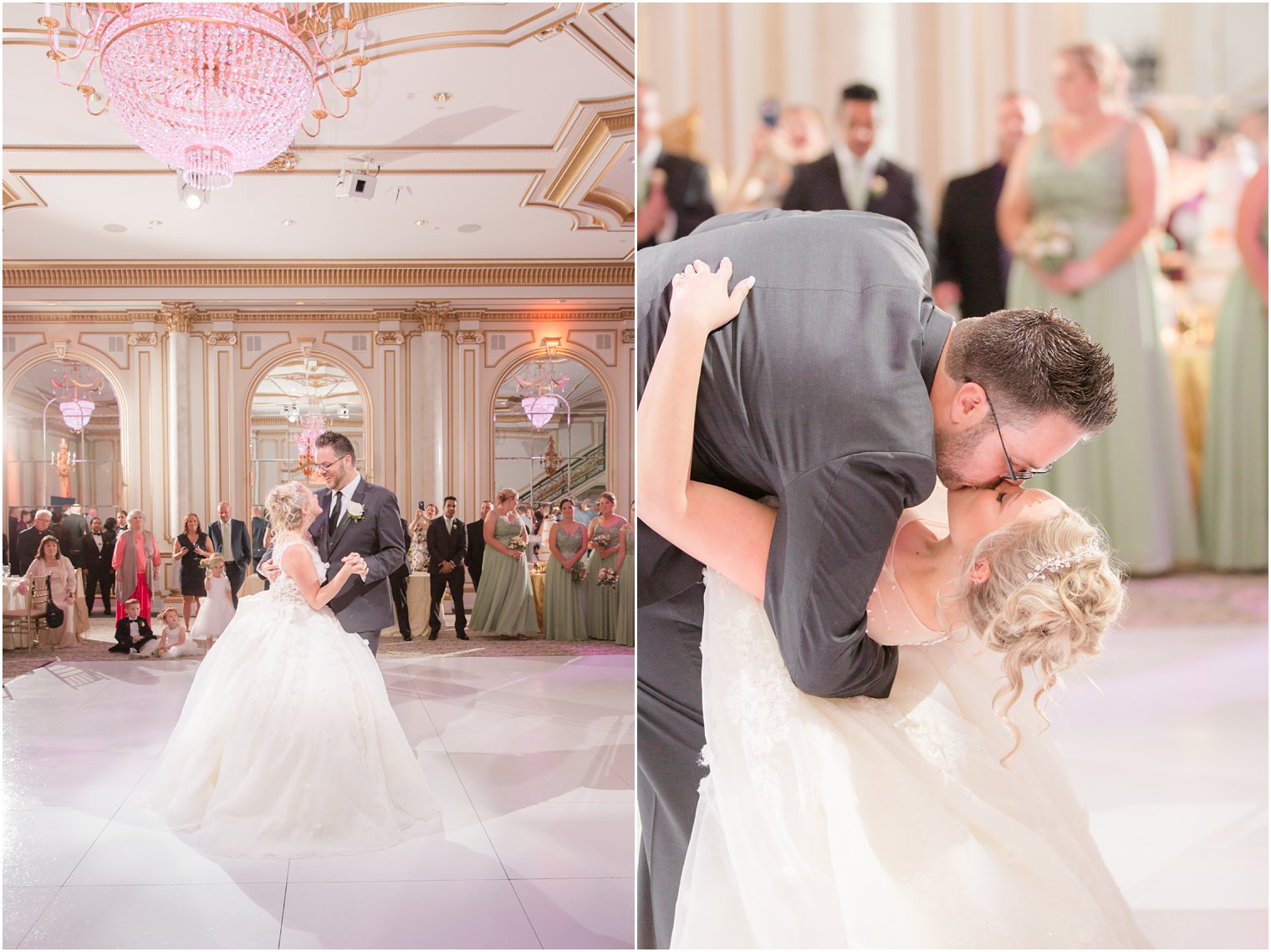 bride and groom dance on wedding day at Legacy Castle by Idalia Photography