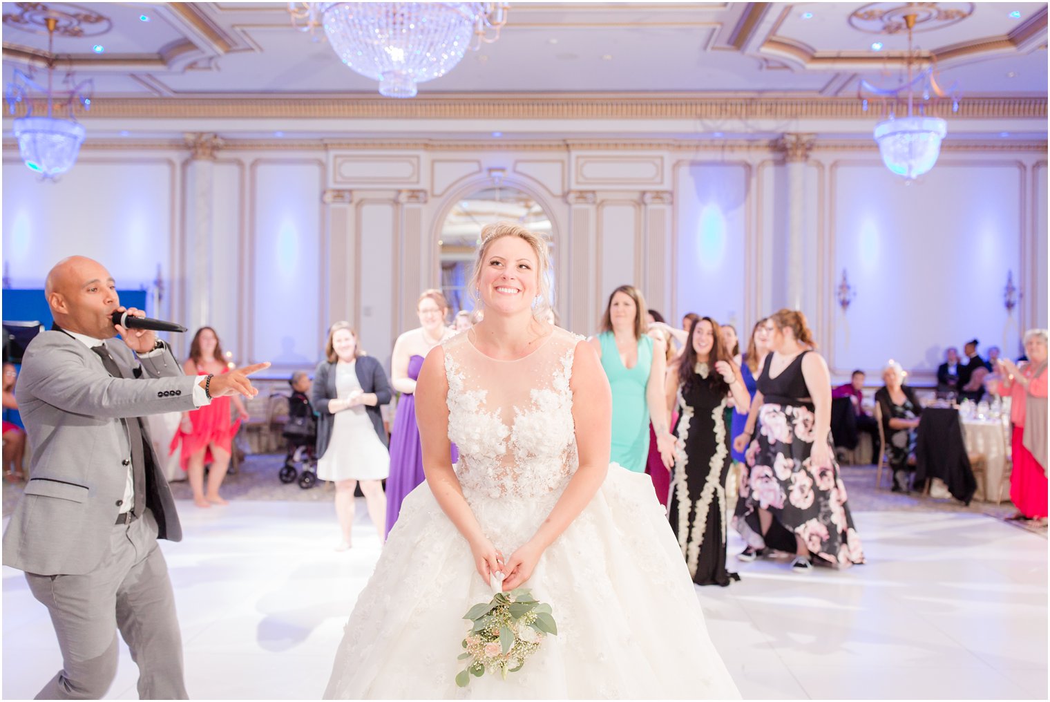 bouquet toss at Legacy Castle with Ultra Event NJ photographed by Idalia Photography