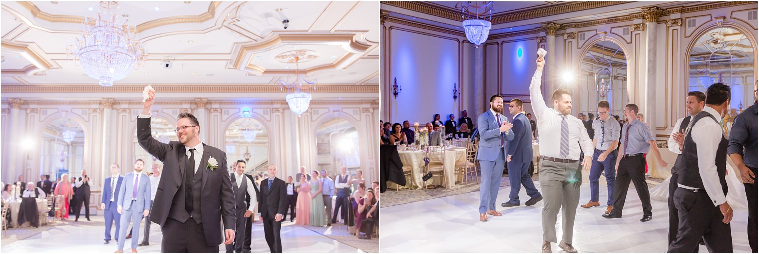 garter toss with Ultra Events NJ at Legacy Castle reception photographed by Idalia Photography