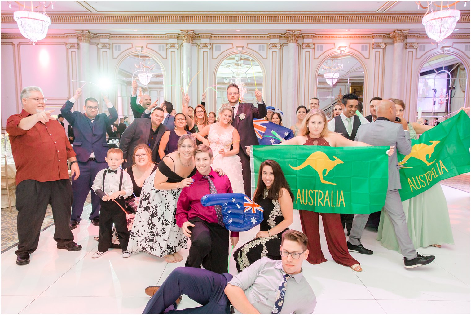 Australian fun during wedding reception at Legacy Castle photographed by Idalia Photography