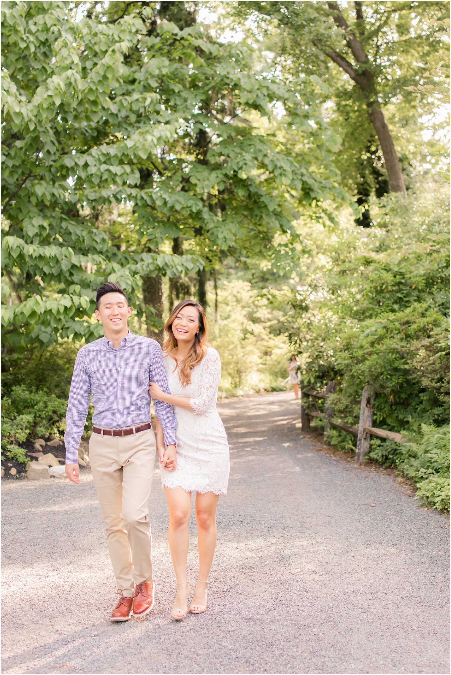 happy couple during engagement session at Sayen House and Gardens 