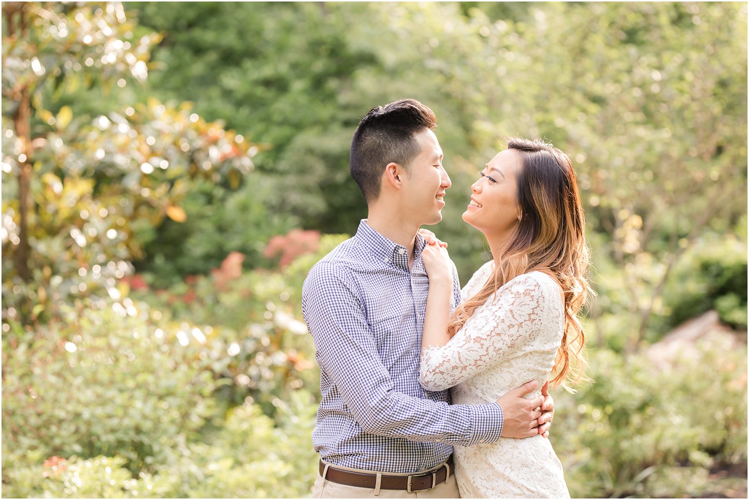 Engaged couple at Sayen Gardens