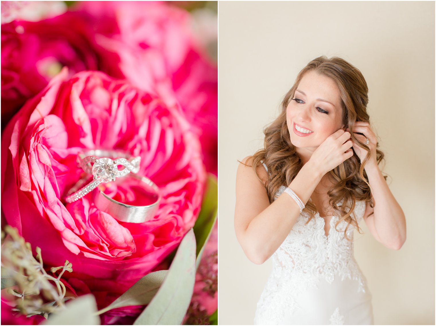 bride putting on her earrings