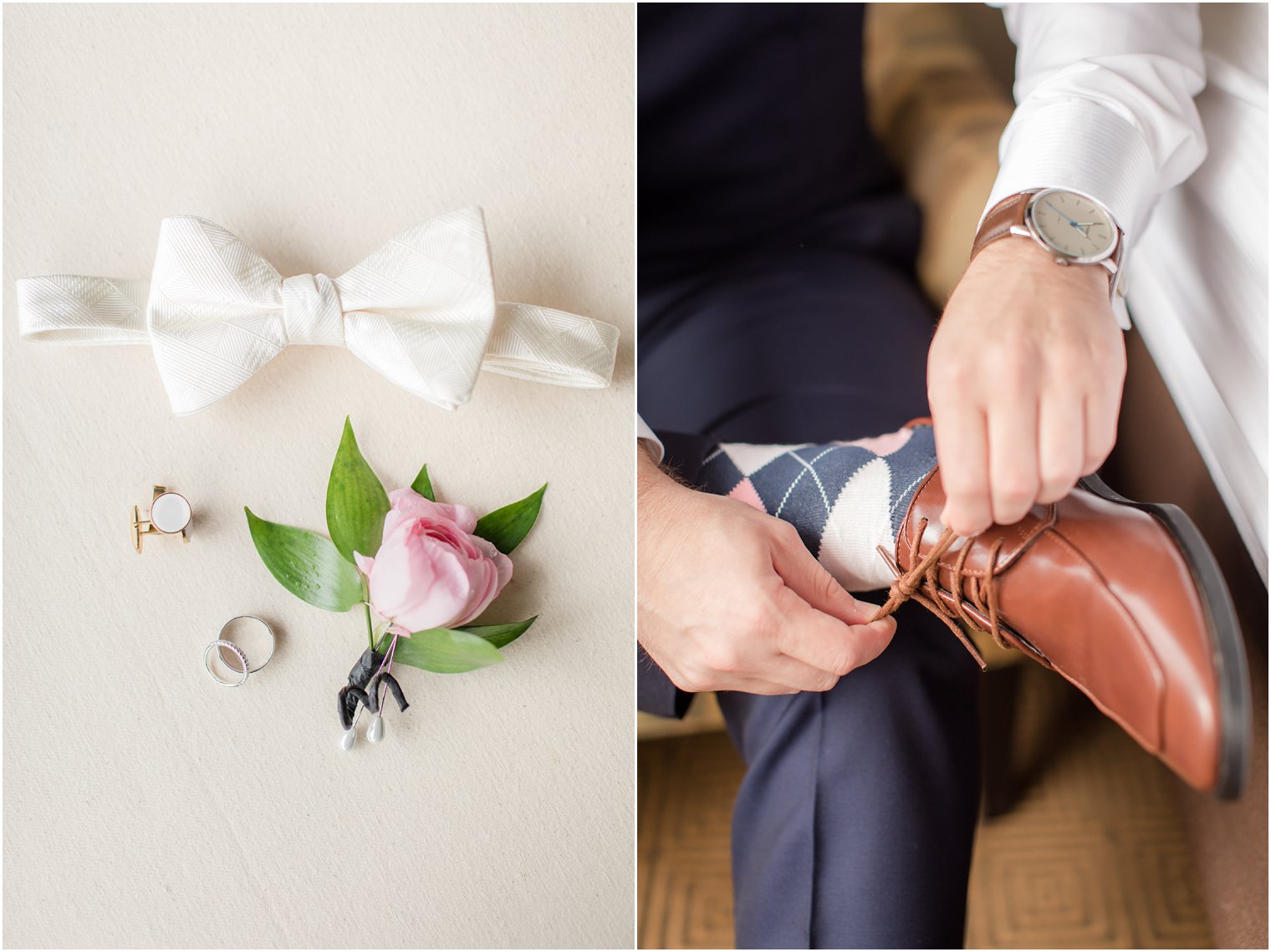 groom putting on shoes and socks