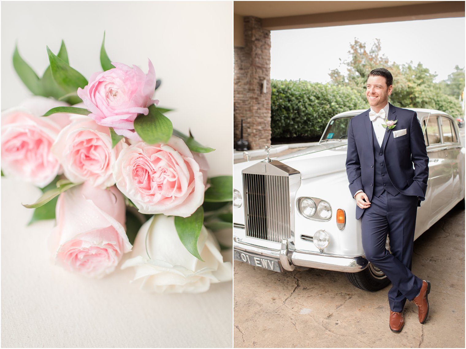 groom leaving for ceremony in Rolls Royce