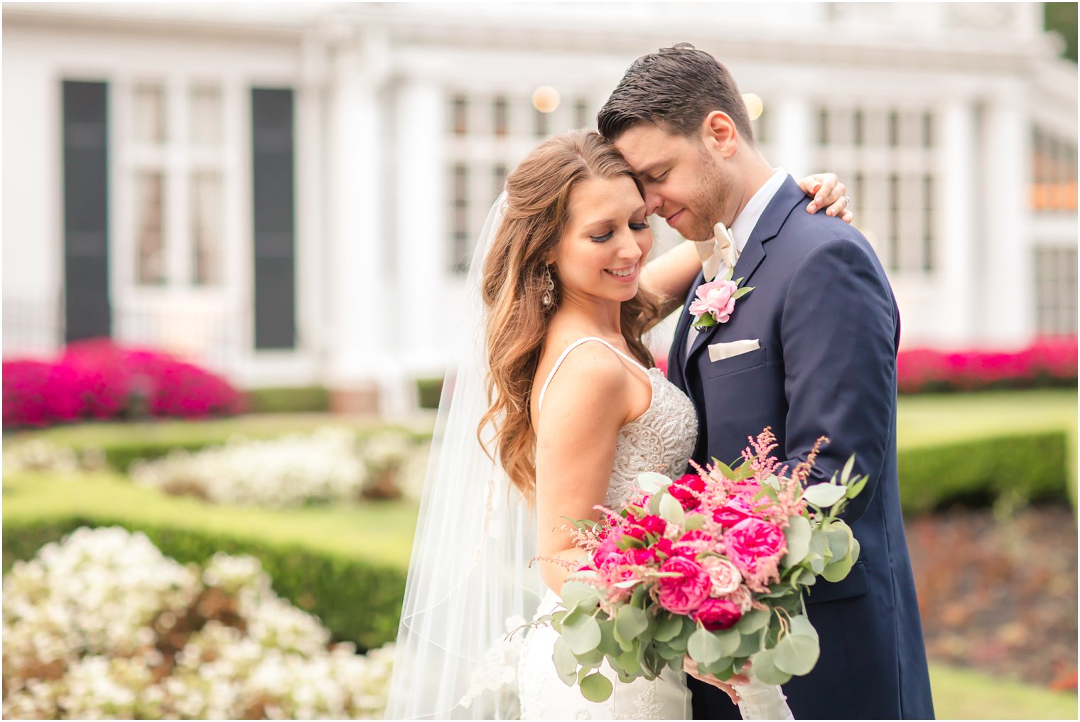 romantic portrait of bride and groom