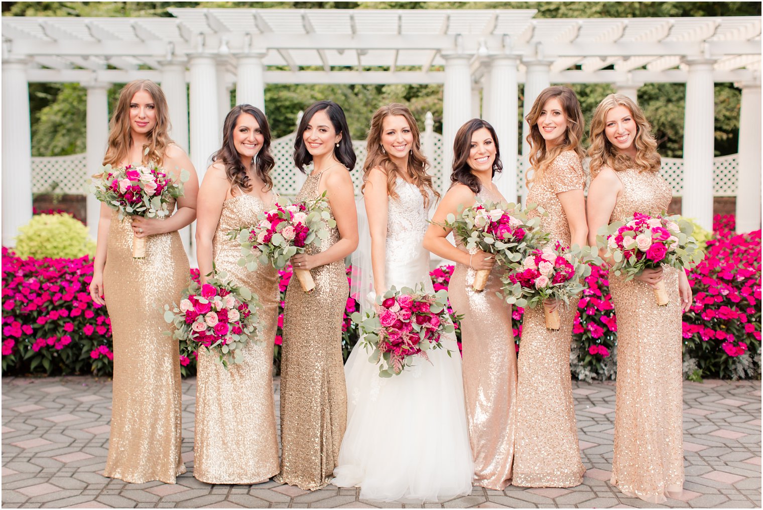 bridesmaids in gold dresses