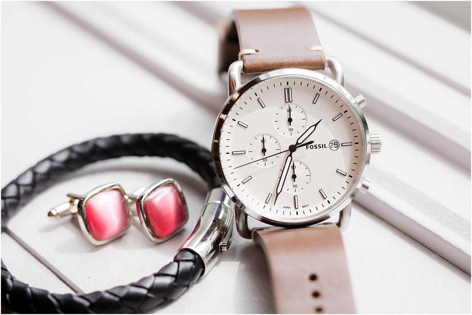 Fossil watch for groom on wedding day photographed by Idalia Photography