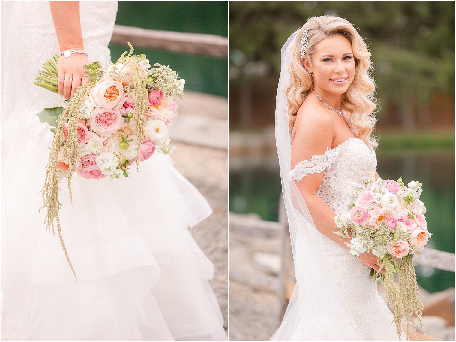 bride holds pink peony wedding bouquet by Peonies to Paintchips